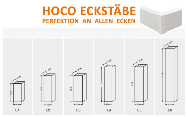 HOCO Eckstäbe weiß - E1/E2/E3/E4/E5/E6 (Innen-,Außen-, Zwischen- & Endstück)